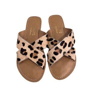 Coconuts by Matisse Pebble Flat Sandals Women 6 Tan Brown Open Toe Animal Print